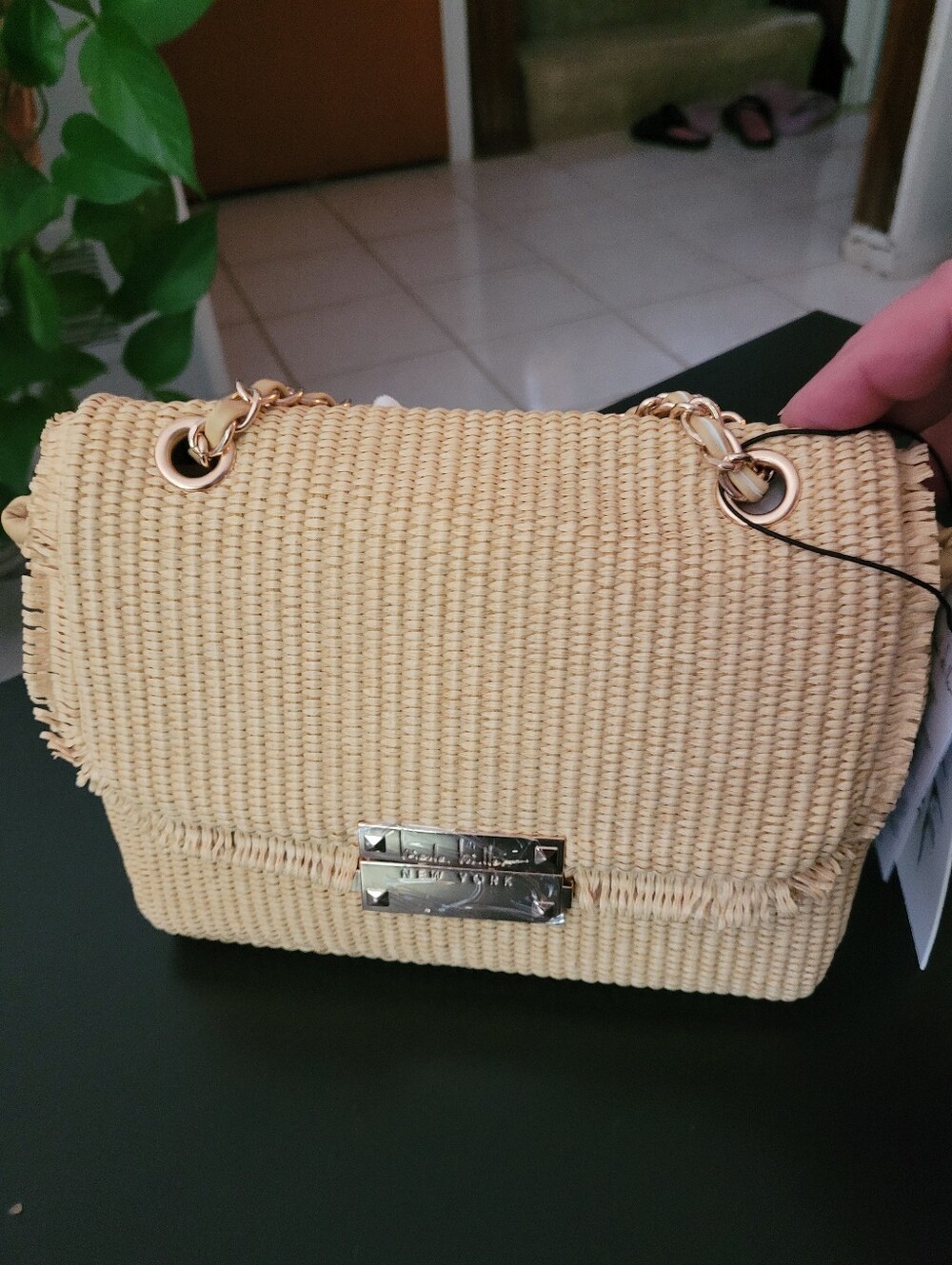 Nicole Miller NY  Yellow Straw Crossbody Bag with Gold Hardware